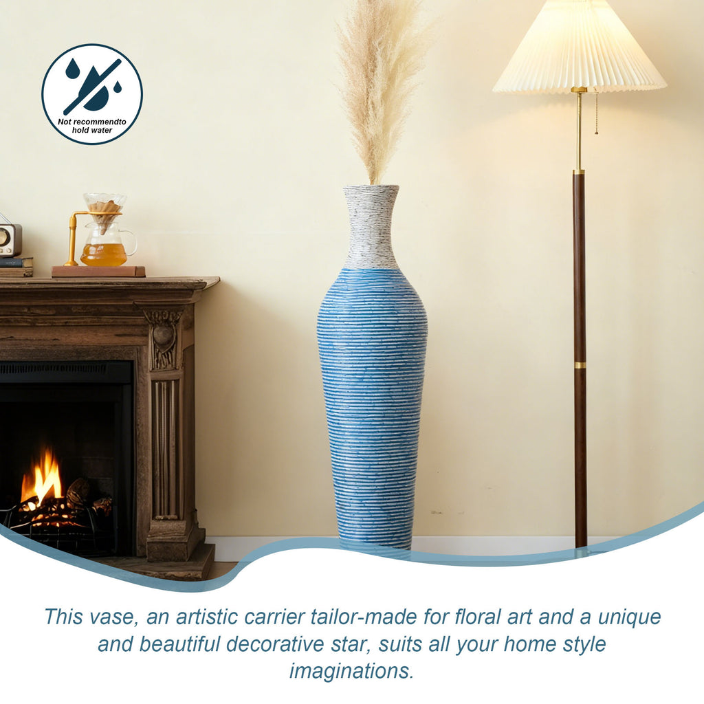AEELLEEA Blue White Striped Woven Floor Vase, 39"H x 5.5" Opening, Tall Decor Dry Vase for Pampas Grass, Living Room Entryway Home Decor
