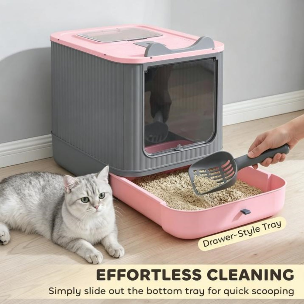 Fully Enclosed Cat Litter Box with Drawer, Hooded Kitty Litter Box with Deodorizing Bag & Scoop, Easy Clean for Small Medium Cats