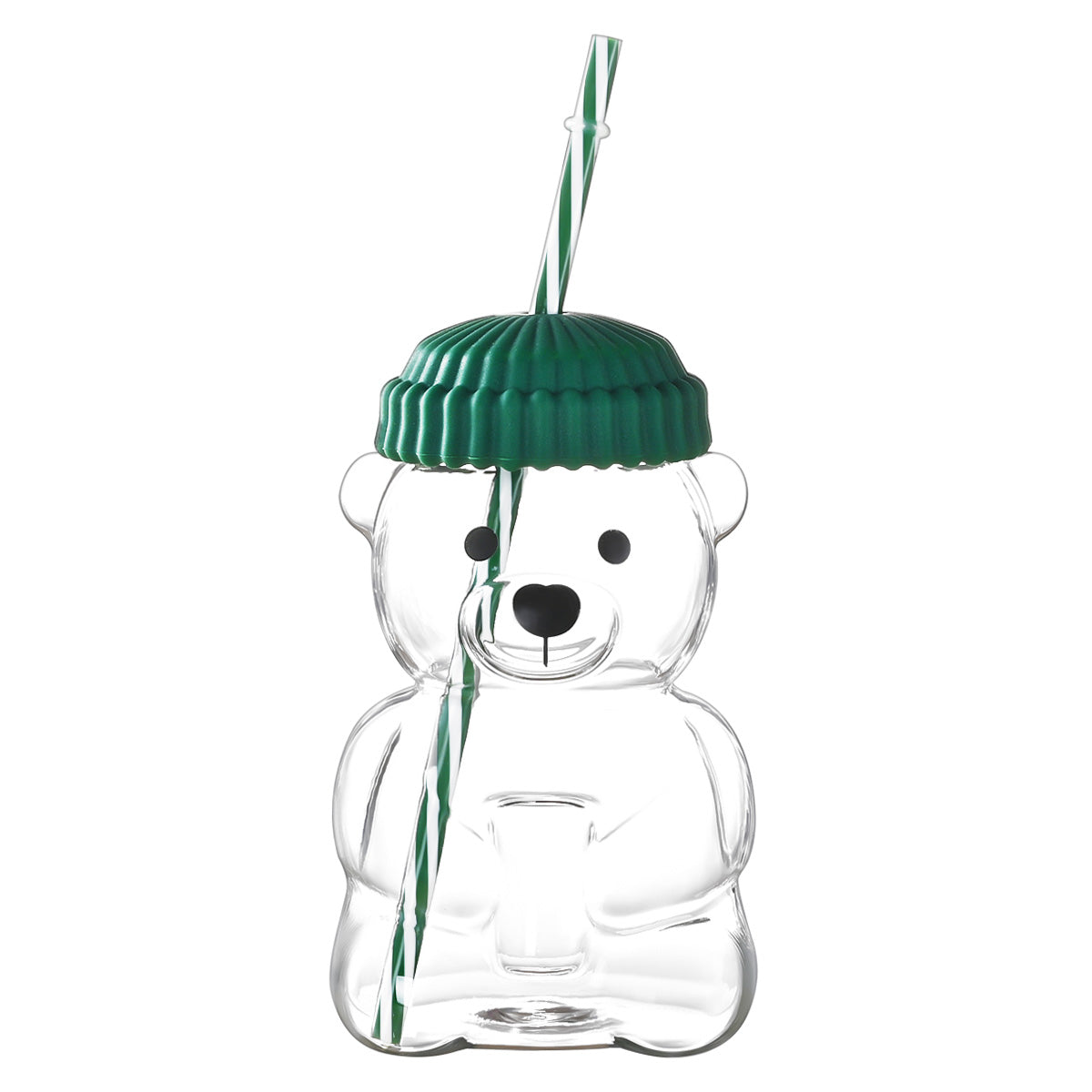 Bear-Shaped Plastic Tumbler with Lid and Reusable Straw, 16.9 fl oz, Clear and Green