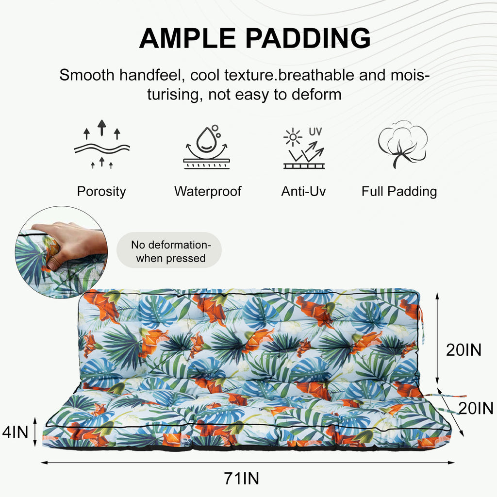 AEELLEEA 70 Inch Outdoor Porch Swing Cushion, Waterproof UV Resistant 4" Thick Bench Swing Replacement Cushion with Secure Fixing Ties