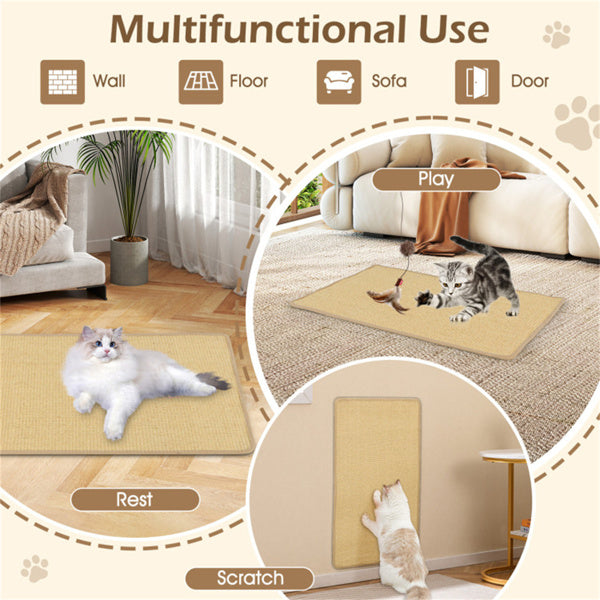 2 Pcs Sisal Cat Scratcher Mat, Natural Sisal Cat Scratching Pad with Hook Loop, Wall Floor Sofa Cat Scratch Mat Furniture Protector