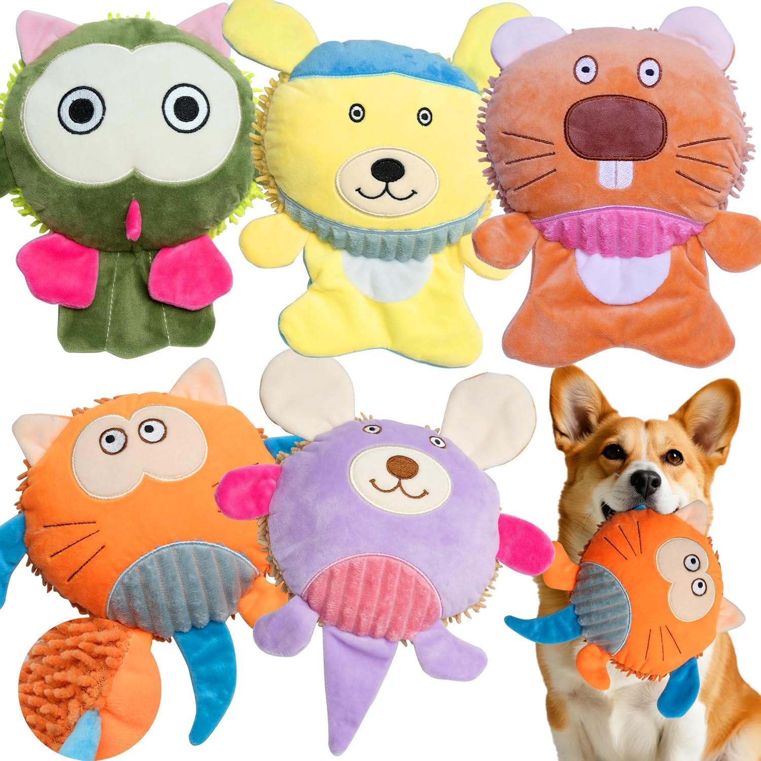 5 Pack Squeak & Crinkle Bulk Pet Squeaky Dog Toys – Interactive Soft Chew Toy for Puppy to Medium Big Dogs