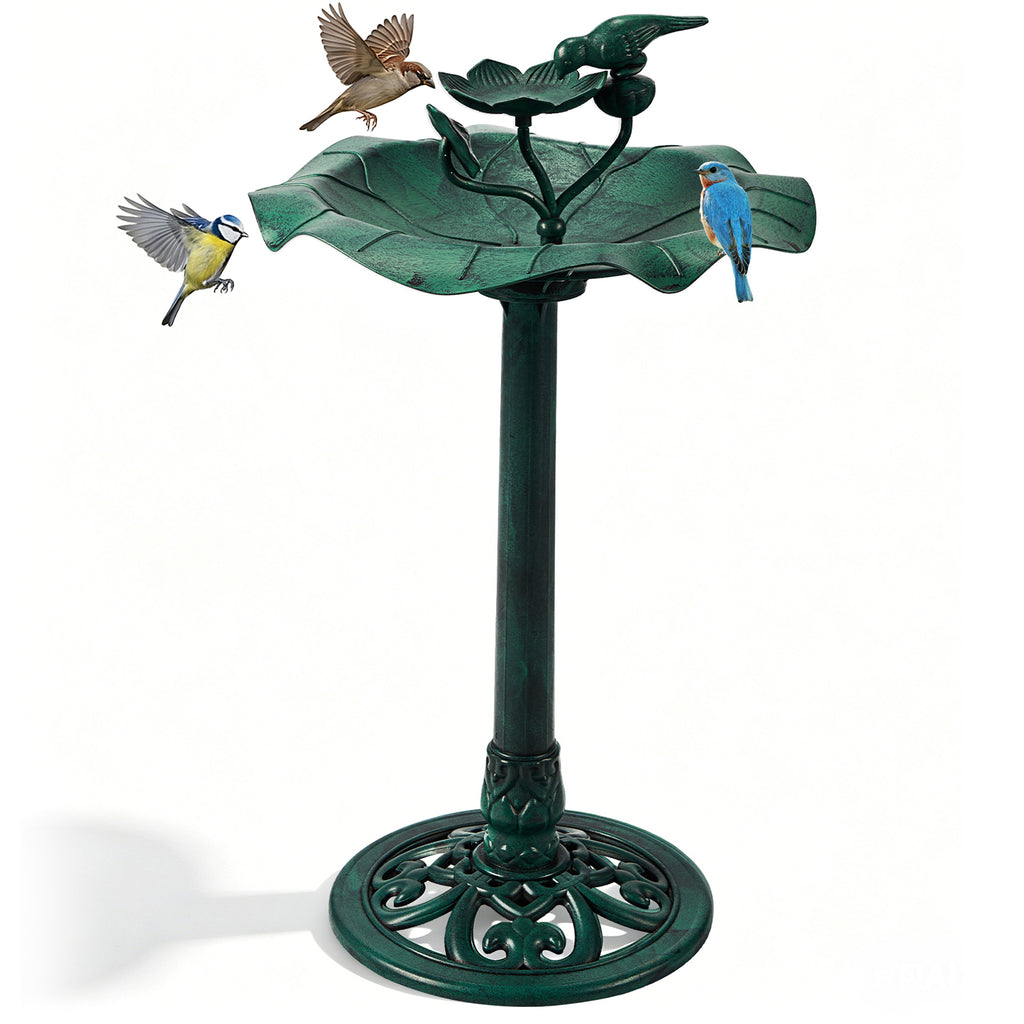 Dark Green Resin Bird Bath, Freestanding Lotus Style Bird Feeder Basin for Garden Yard Outdoor Decor