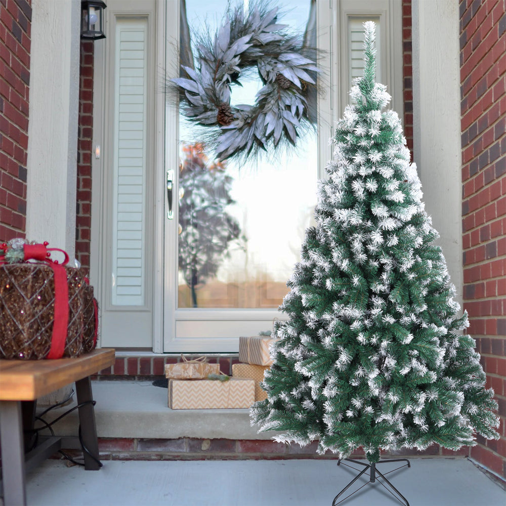 AEELLEEA- 7FT Unlit Full Artificial Christmas Pine Tree, PVC Holiday Xmas Tree with Metal Stand, Realistic Branches