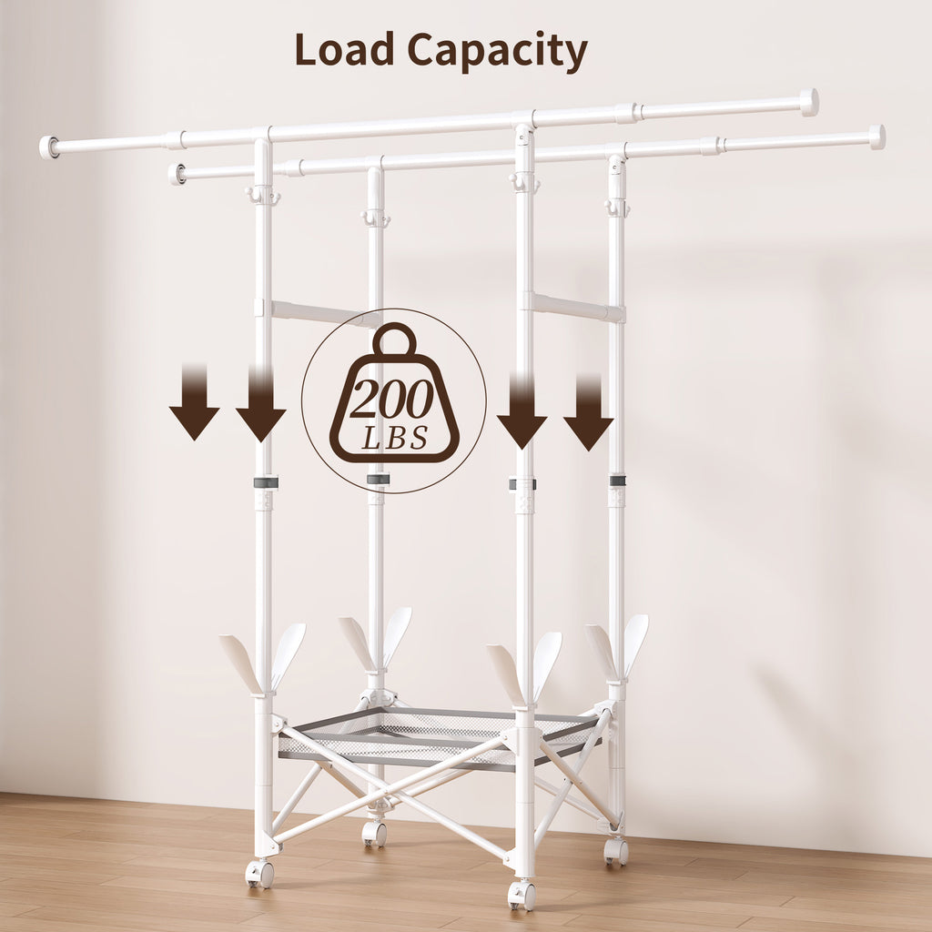 Foldable Clothes Drying Rack with Wheels, Large Capacity Expandable Laundry Rack, Portable Collapsible Dryer, No Assembly, Indoor & Outdoor Use