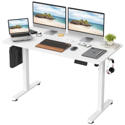 AEELLEEA Electric Standing Desk, 48 x 24 in Height Adjustable Sit-Stand Desk with Memory Presets and Headphone Hook, White