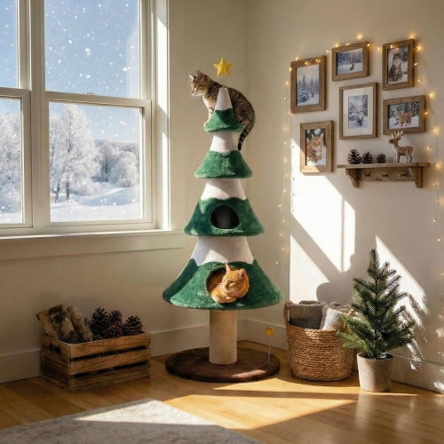 62" Green Cat Tree with Heavy Duty Base, Sisal Scratching Posts, Multi-Level Plant-Like Design & Cozy Condo for Indoor Cats.