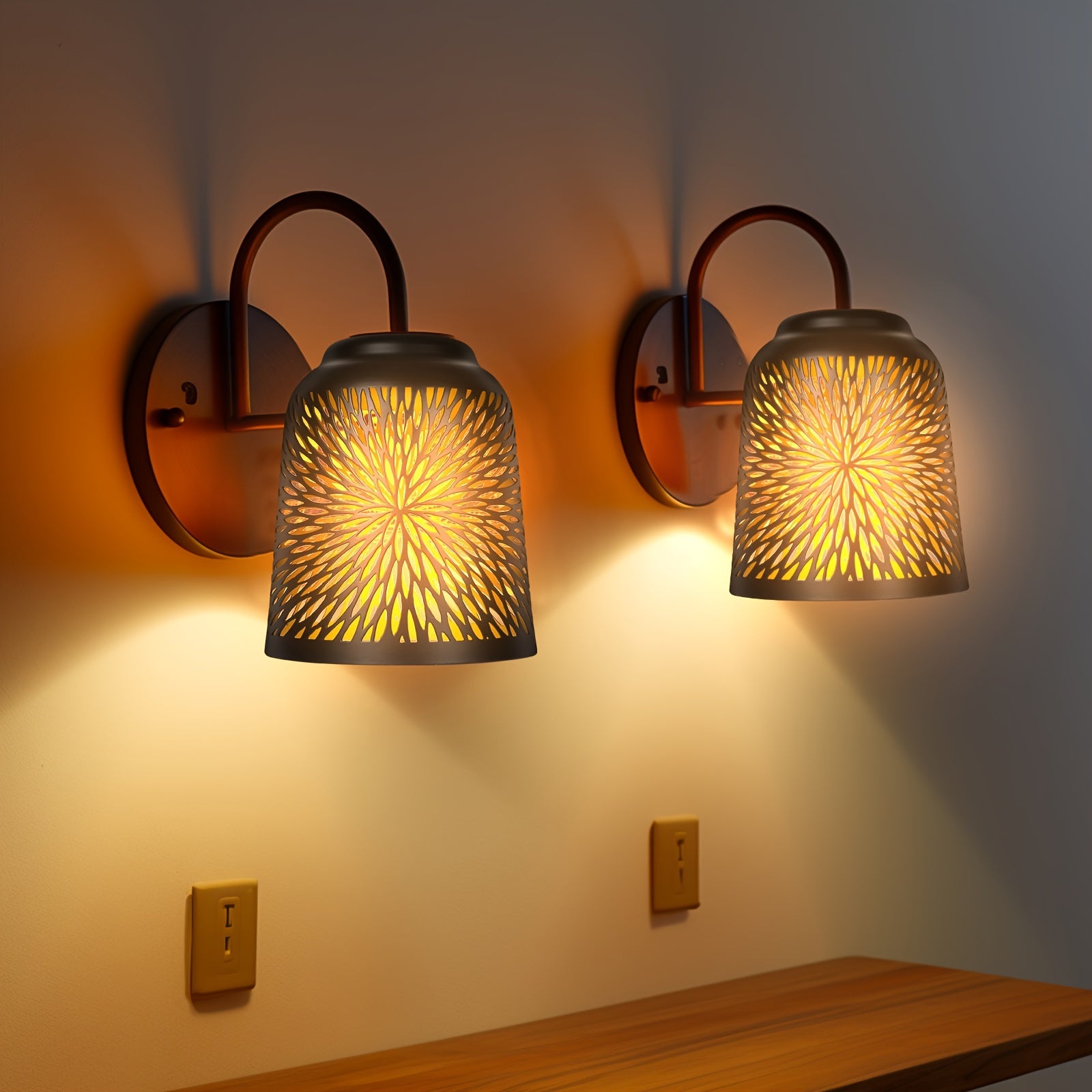 4-Pack Etched chrysanthemum Metal Pendant Light Shades,5" Diameter, Bronze/Black for Ceiling Fan & Lamp Covers