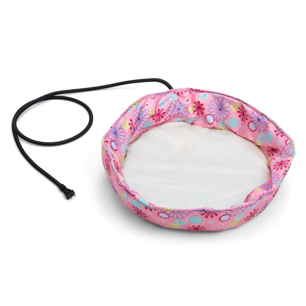 Floral Pink Heated Cat Bed & Warming Pad Set, Plush Electric Pet Heating Mat with Removable Zippered Cover for Indoor Cats & Small Dogs