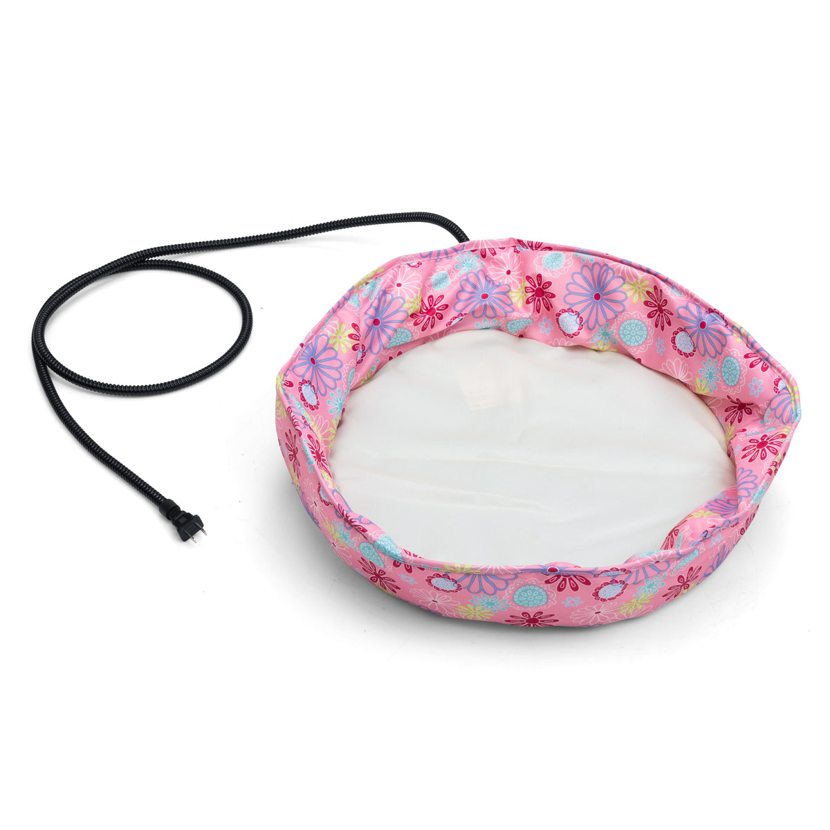 Floral Pink Heated Cat Bed & Warming Pad Set, Plush Electric Pet Heating Mat with Removable Zippered Cover for Indoor Cats & Small Dogs