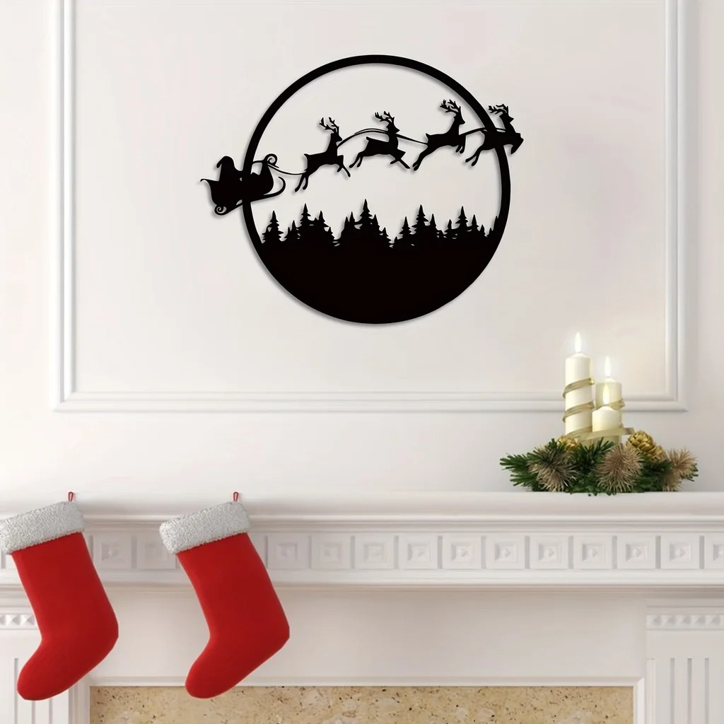 AEELLEEA-Reversible Double Sided Iron Wall Sign, Halloween & Christmas Dual Theme Hanging Decor, Weather Resistant Metal Holiday Wall Art