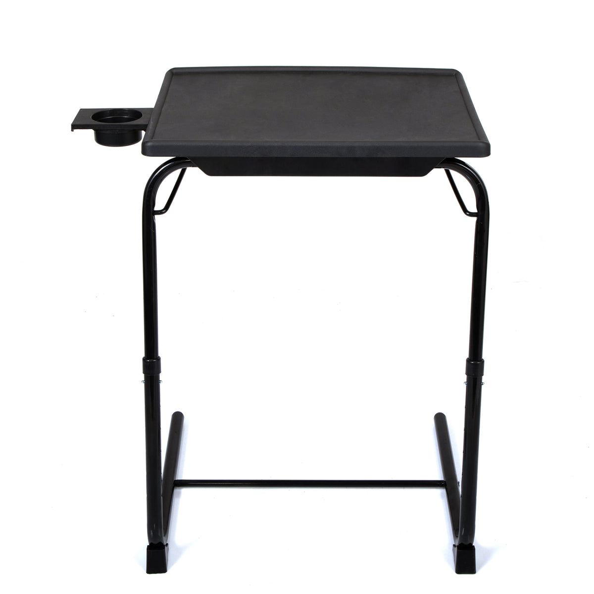 Portable Black Laptop Desk, Height Adjustable Mobile Computer Table with Lockable Wheels for Home Office Bedroom Study