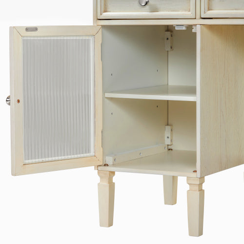 AEELLEEA Vanity Desk with Flip-Top Mirror, Storage Drawers, Side Cabinets and Stool, 46.3-Inch Makeup Desk, Cream