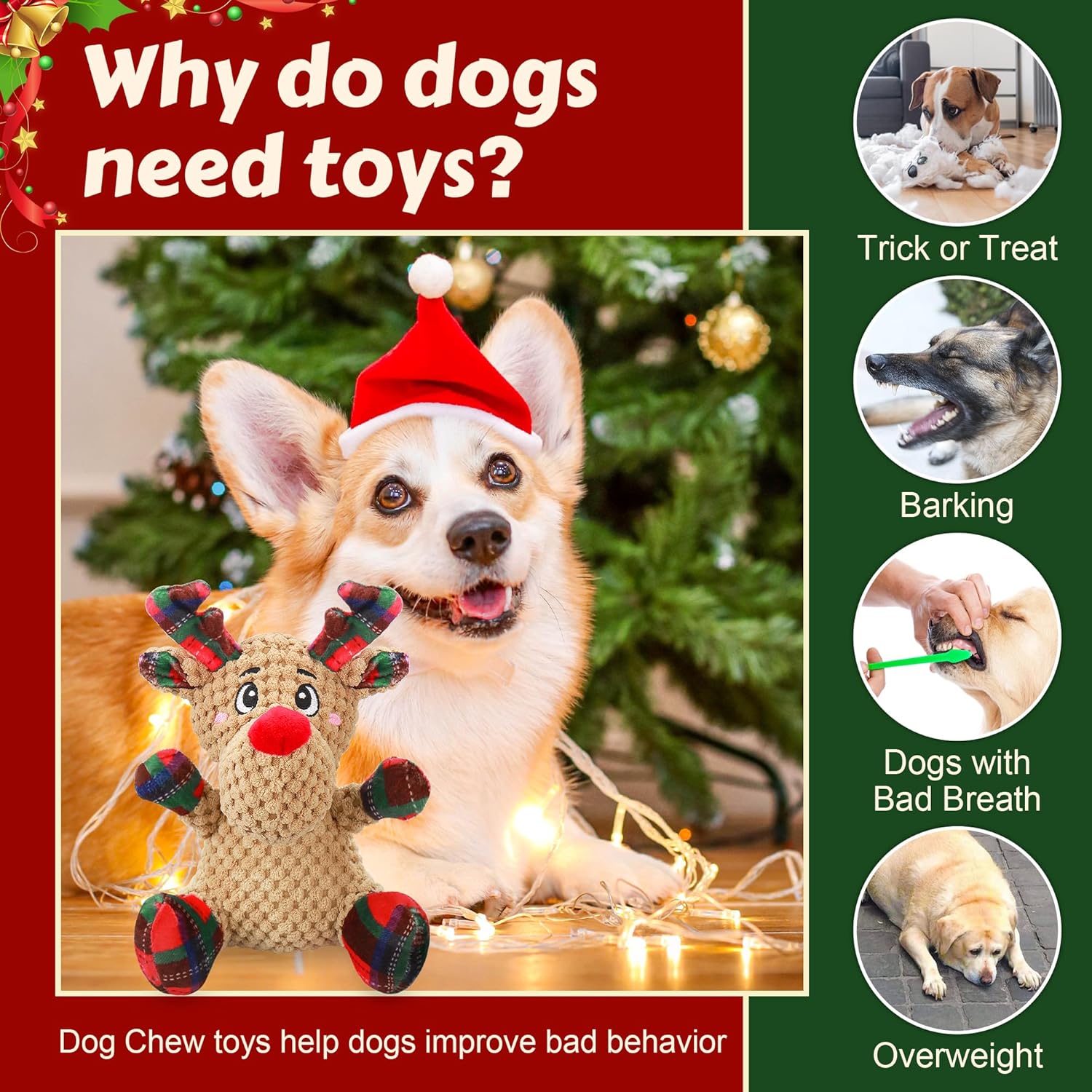 Dog Toys, Dog Squeaky Toy with Crinkle Paper, Interactive Durable Plush Dog Chew Toys for Puppy, Small, Middle, Large Dogs Training and Reduce Boredom