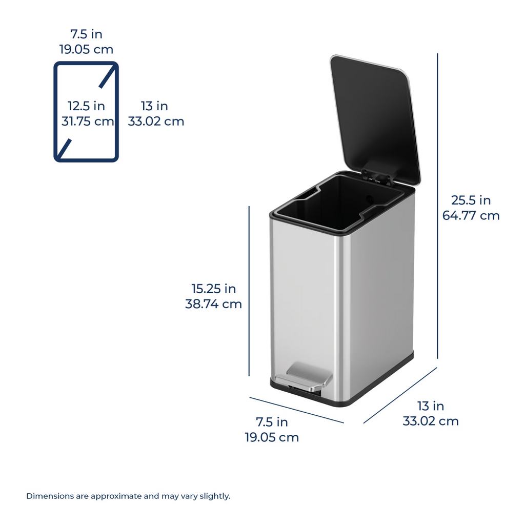 AEELLEEA-Bathroom Trash Can, 2.6 Gallon Stainless Steel Step Garbage Bin with Soft Close Lid, Silver