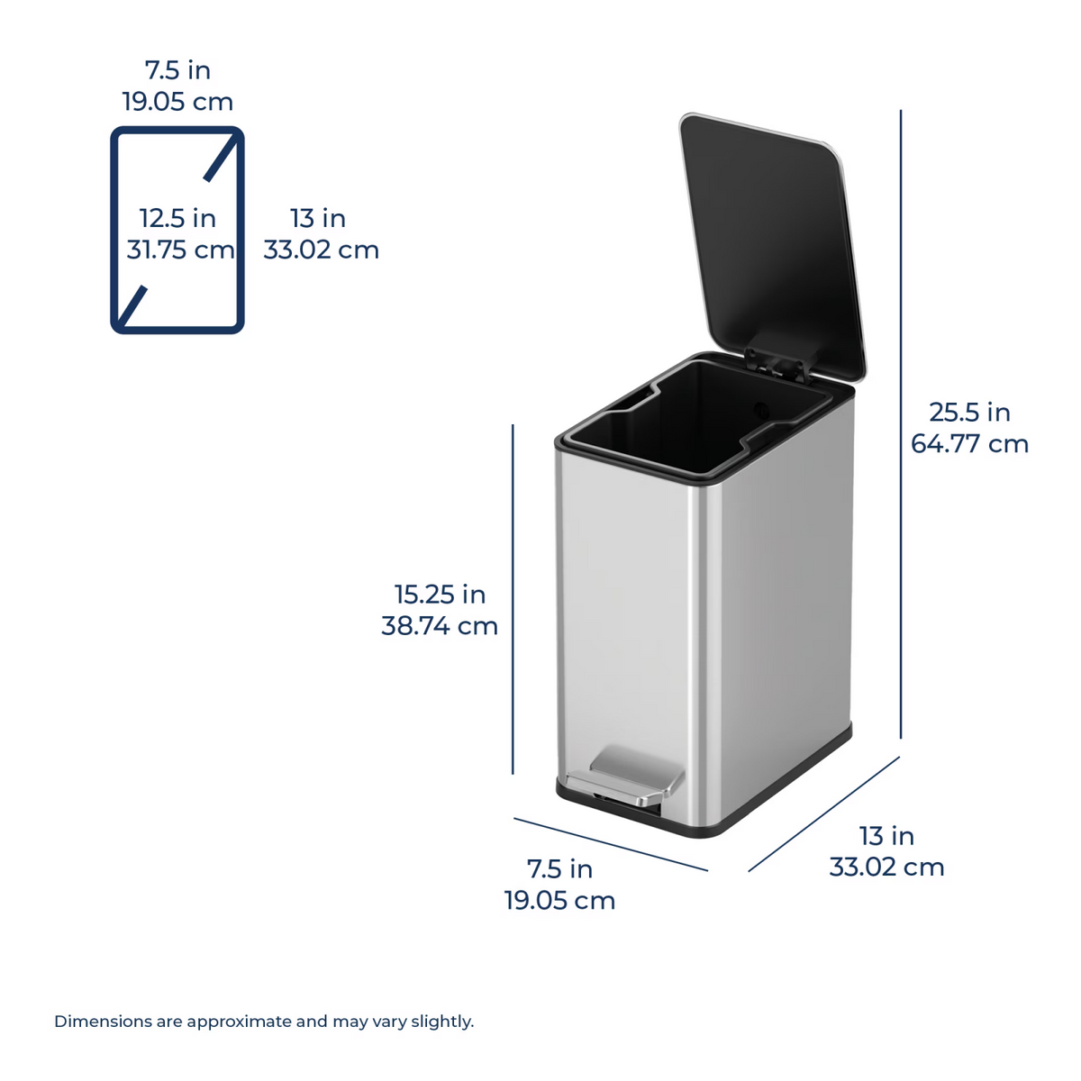 AEELLEEA-Bathroom Trash Can, 2.6 Gallon Stainless Steel Step Garbage Bin with Soft Close Lid, Silver