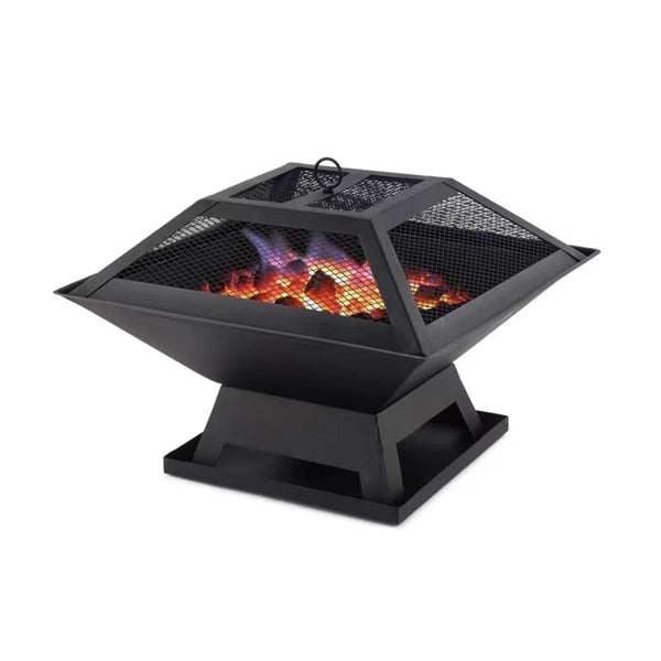 Aeelleea Small Square Portable Wood Burning Fire Pit, Outdoor Iron Brazier for Patio BBQ, Backyard Camping & Family Party Decor