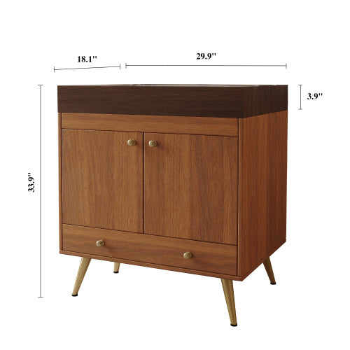 Bathroom Vanity with Sink, Wood Freestanding Vanity with Double Doors and Drawers, Modern Brown Bathroom Cabinet