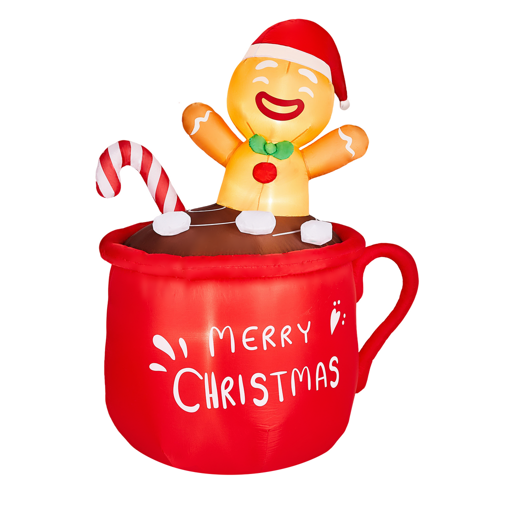 AEELLEEA-Christmas Inflatable Decoration, Gingerbread Man in Hot Cocoa Cup with Warm White LED Lights, Indoor Outdoor Holiday Yard Decor