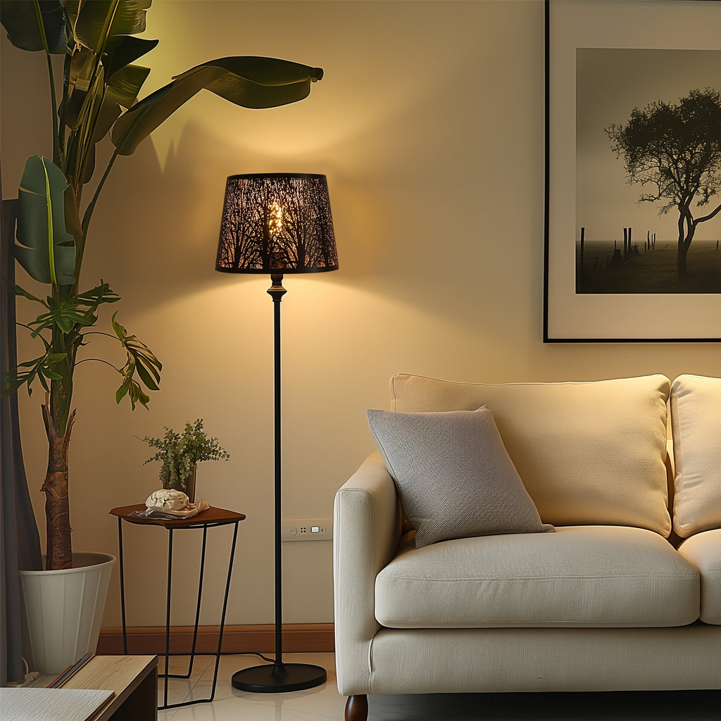 Antique Bronze Metal Floor Lampshade, 8-Petal Lotus Cylinder Shade 8"×10"×7.5", Spider Fitter for Bedroom Living Room