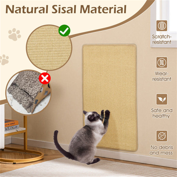 2 Pcs Sisal Cat Scratcher Mat, Natural Sisal Cat Scratching Pad with Hook Loop, Wall Floor Sofa Cat Scratch Mat Furniture Protector