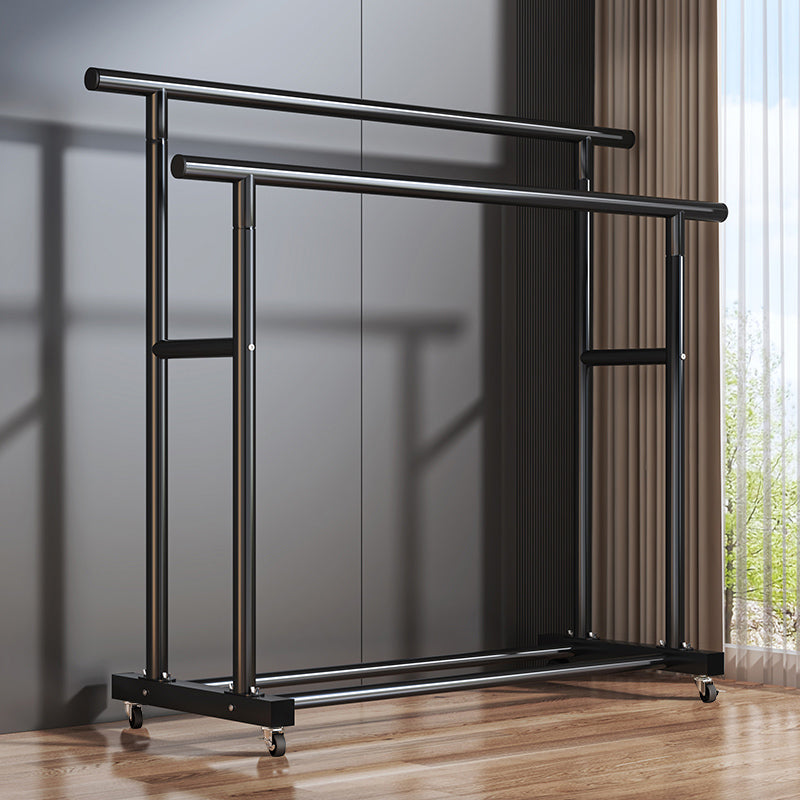 1.5m Double Round Straight Rod Clothes Rack - Black with Casters