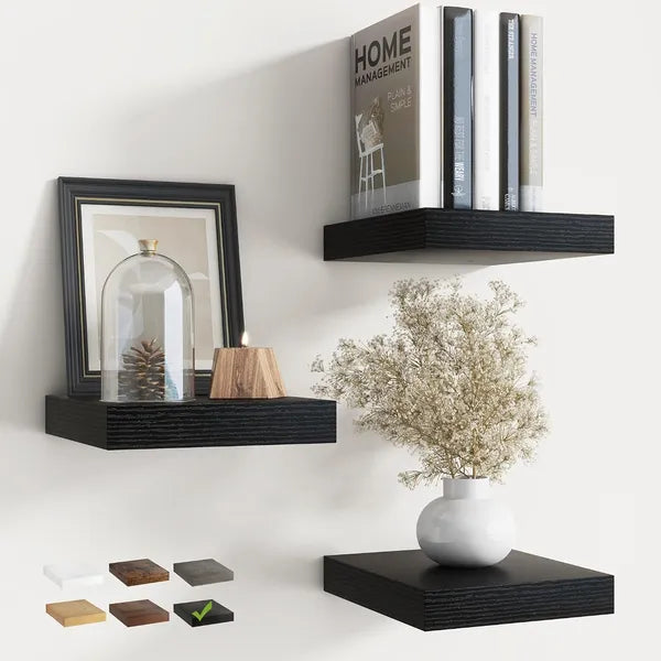 AEELLEEA 8 Inch Floating Shelves Set of 3, Engineered Wood Wall Shelves with Invisible Brackets, Wood Grain Display Racks for Living Room Bedroom