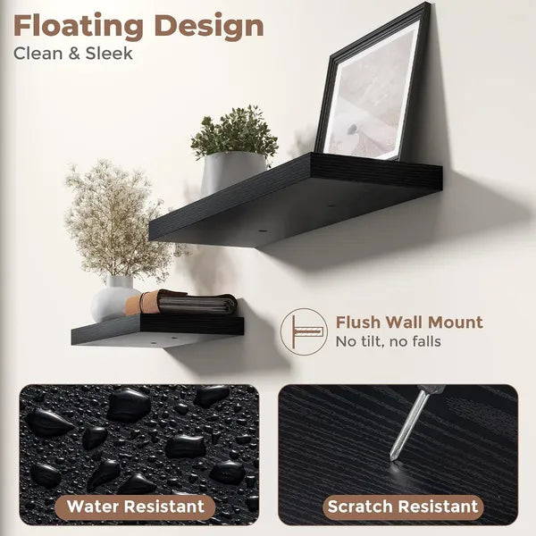 AEELLEEA 8 Inch Floating Shelves Set of 3, Engineered Wood Wall Shelves with Invisible Brackets, Wood Grain Display Racks for Living Room Bedroom