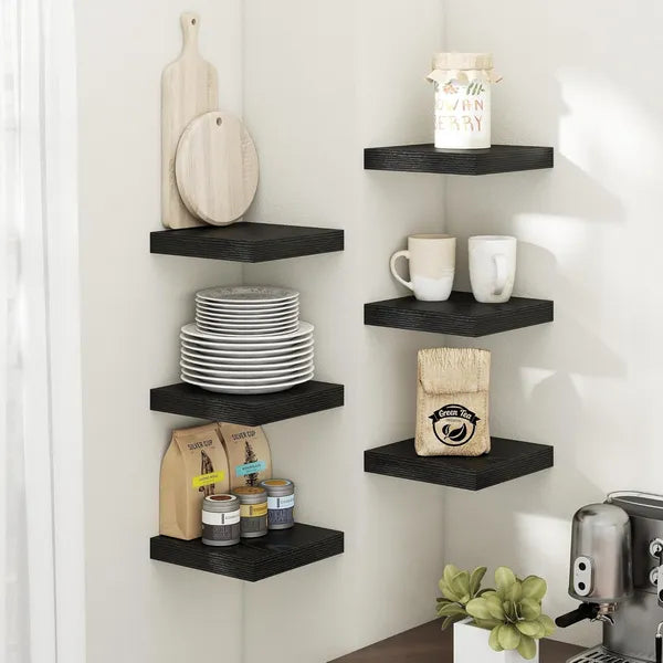 AEELLEEA 8 Inch Floating Shelves Set of 3, Engineered Wood Wall Shelves with Invisible Brackets, Wood Grain Display Racks for Living Room Bedroom