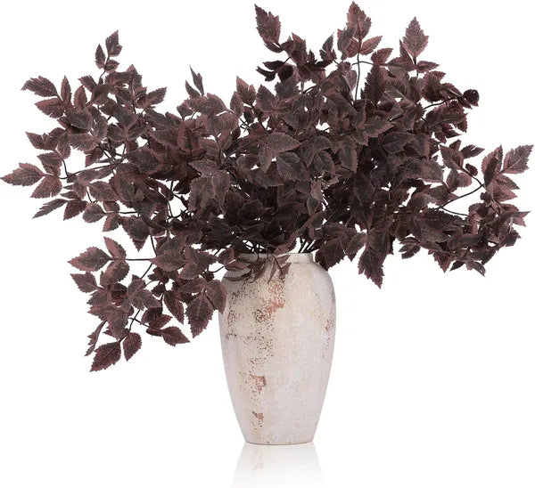 8Pcs Artificial Cimicifuga Leaf Spray,23in Burgundy Fall Greenery Stems,Farmhouse Thanksgiving Halloween Vase Table Decor