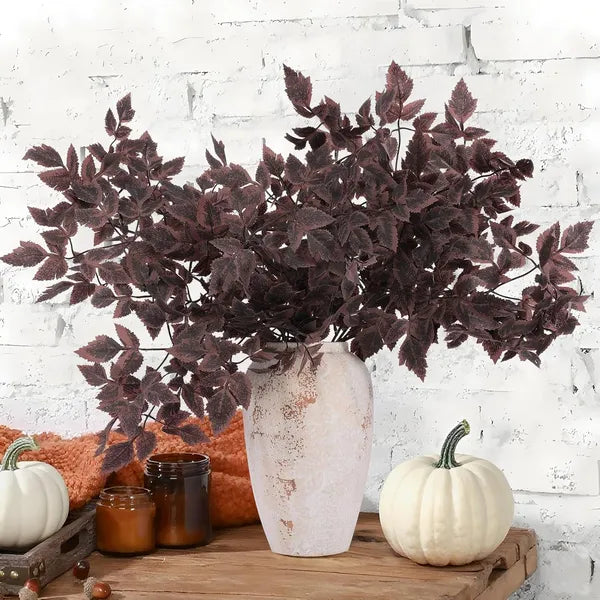 8Pcs Artificial Cimicifuga Leaf Spray,23in Burgundy Fall Greenery Stems,Farmhouse Thanksgiving Halloween Vase Table Decor