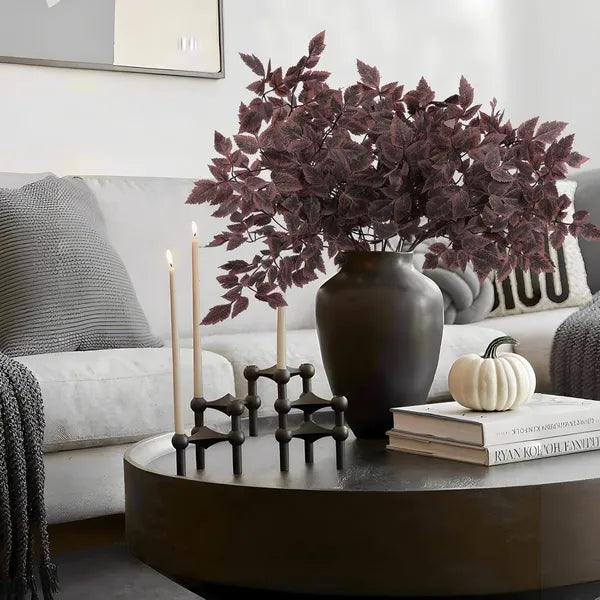 8Pcs Artificial Cimicifuga Leaf Spray,23in Burgundy Fall Greenery Stems,Farmhouse Thanksgiving Halloween Vase Table Decor