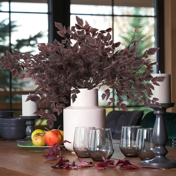 8Pcs Artificial Cimicifuga Leaf Spray,23in Burgundy Fall Greenery Stems,Farmhouse Thanksgiving Halloween Vase Table Decor
