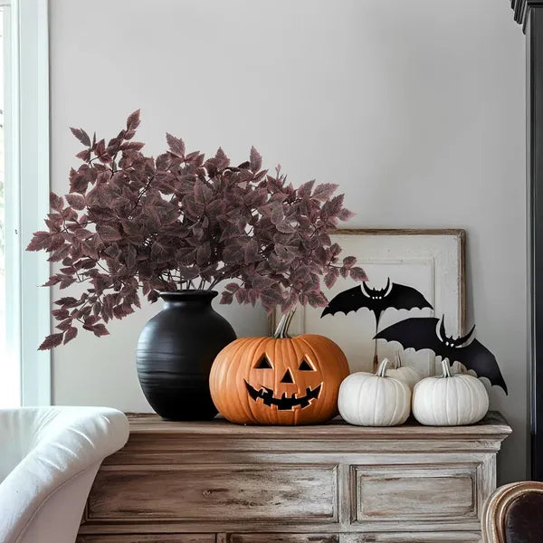 8Pcs Artificial Cimicifuga Leaf Spray,23in Burgundy Fall Greenery Stems,Farmhouse Thanksgiving Halloween Vase Table Decor