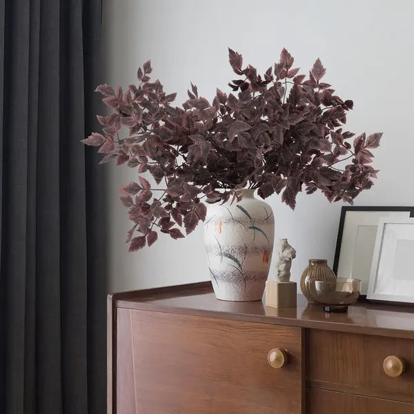8Pcs Artificial Cimicifuga Leaf Spray,23in Burgundy Fall Greenery Stems,Farmhouse Thanksgiving Halloween Vase Table Decor