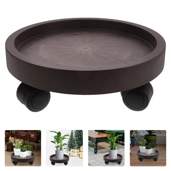 Plant Caddy 8 Pack with Wheels, Heavy Duty 12" Rolling Plant Stand with Casters for Indoor Outdoor, Brown Plant Dolly