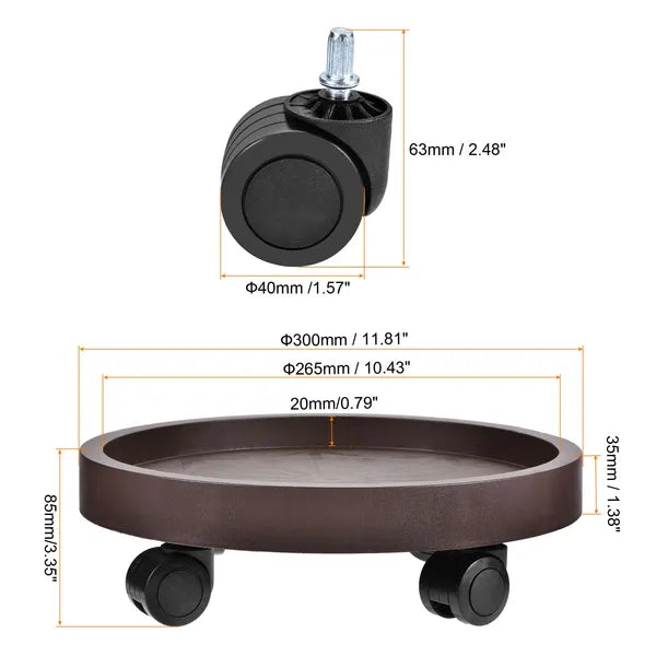 Plant Caddy 8 Pack with Wheels, Heavy Duty 12" Rolling Plant Stand with Casters for Indoor Outdoor, Brown Plant Dolly