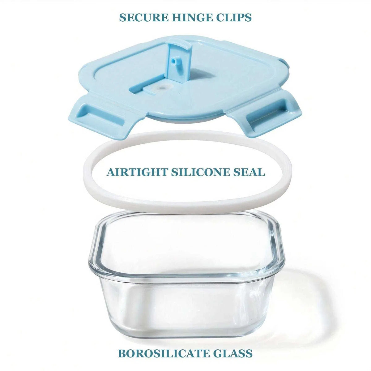 8 Piece Glass Food Storage Containers with Light Blue Lids, Airtight Leak Proof Meal Prep Containers, Microwave Freezer Dishwasher Safe Stackable Food Boxes for Kitchen
