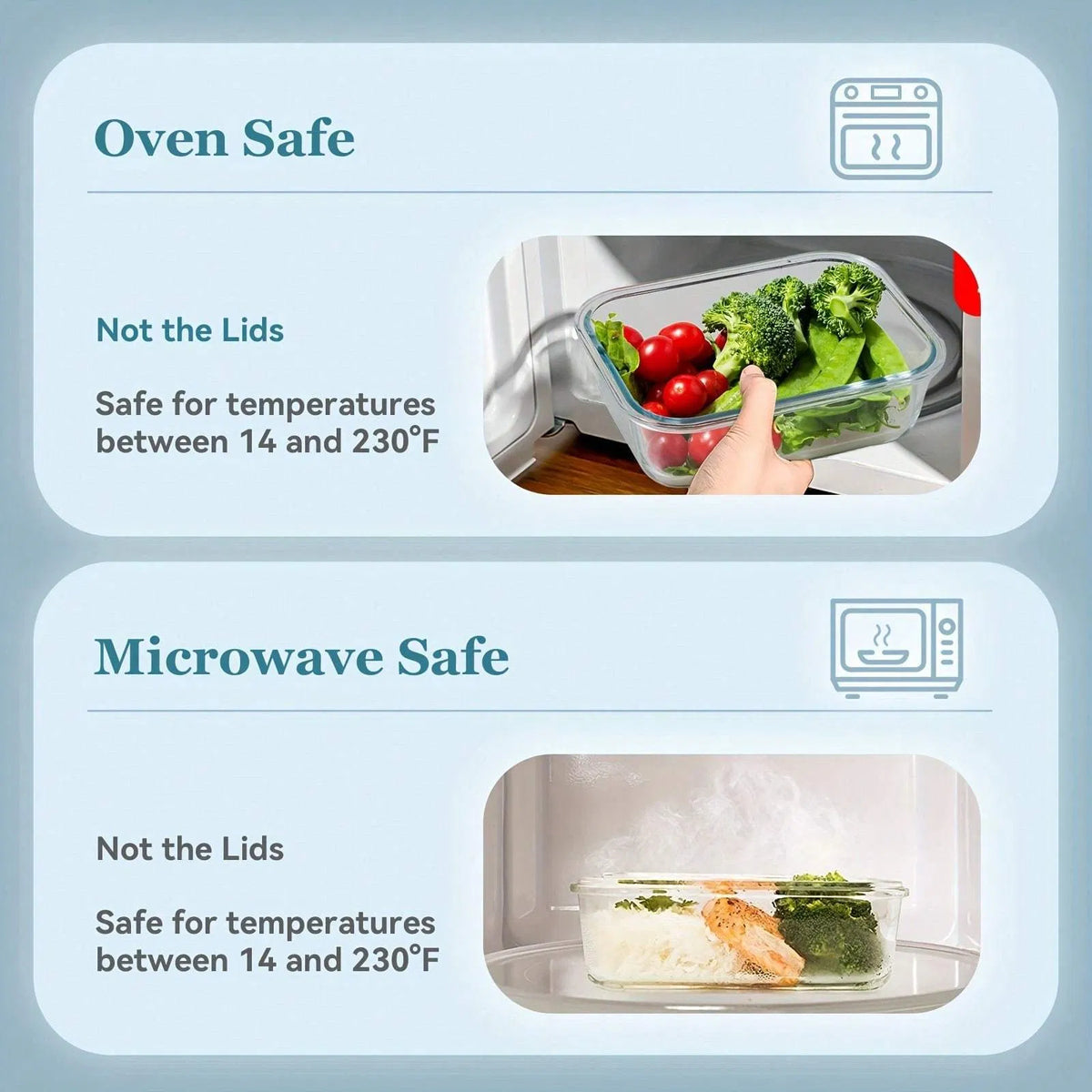 8 Piece Glass Food Storage Containers with Light Blue Lids, Airtight Leak Proof Meal Prep Containers, Microwave Freezer Dishwasher Safe Stackable Food Boxes for Kitchen