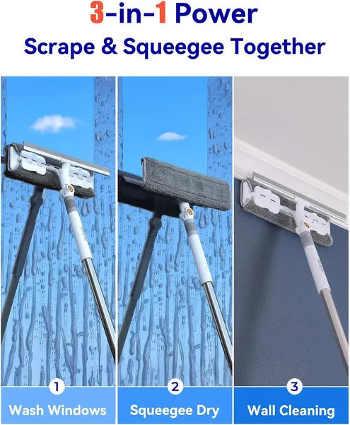 Aeelleea 80" Window Washing Kit with Extension Pole, Professional Squeegee Cleaner with Storage Bag & 5 Microfiber Cloths