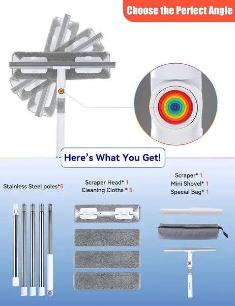 Aeelleea 80" Window Washing Kit with Extension Pole, Professional Squeegee Cleaner with Storage Bag & 5 Microfiber Cloths