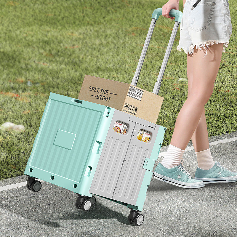 Foldable Utility Cart Portable Rolling Crate with Lid Collapsible Handcart Shopping Trolley Telescopic Handle 4 Wheels for Picnic Camping Outdoor Use