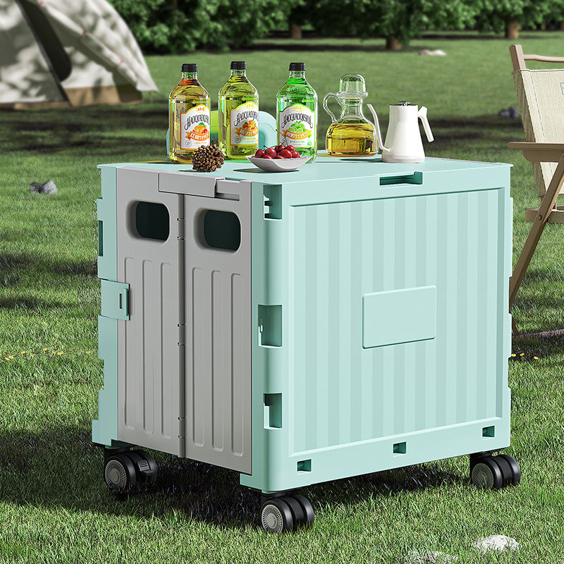 Foldable Utility Cart Portable Rolling Crate with Lid Collapsible Handcart Shopping Trolley Telescopic Handle 4 Wheels for Picnic Camping Outdoor Use