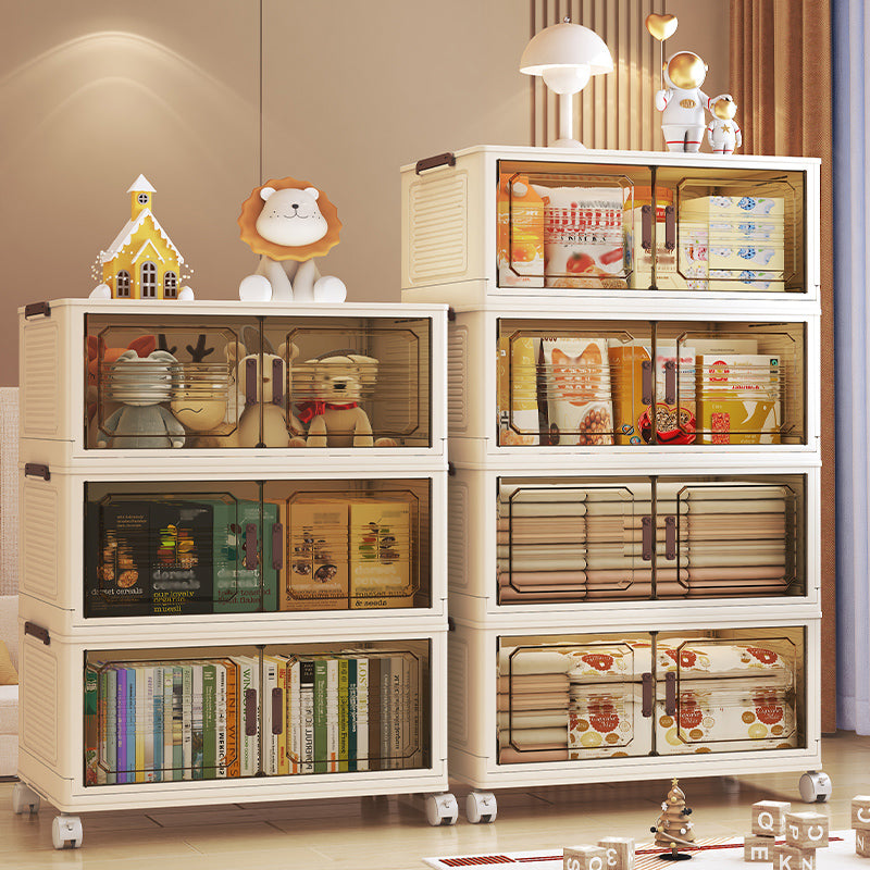 Stackable Foldable Lidded Storage Bins with Doors & Wheels - Foldable Storage Cabinet for Home, Dorm & Office