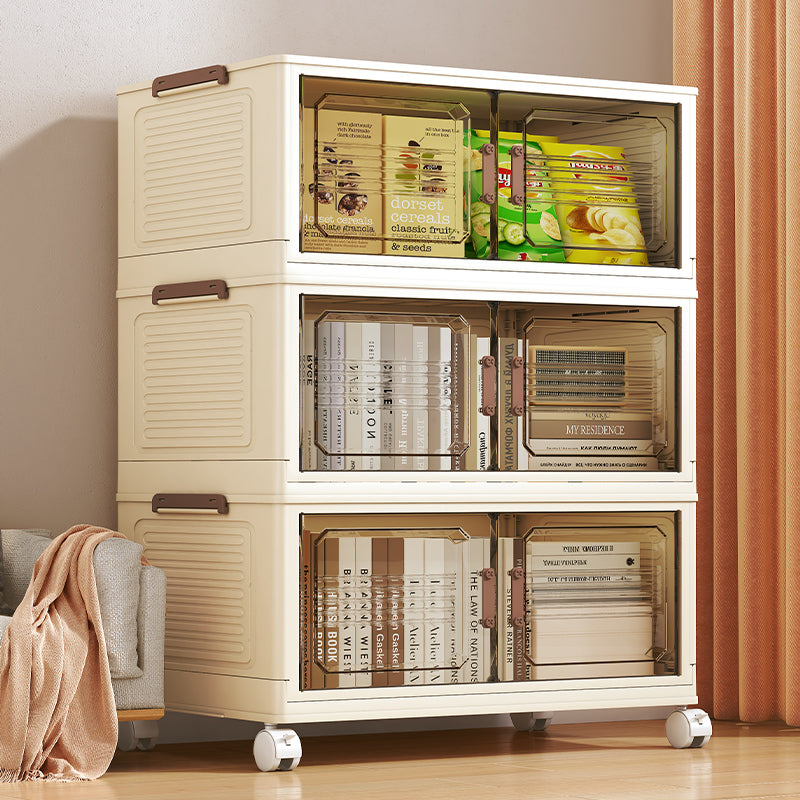 AEELLEEA Stackable Foldable Lidded Storage Bins with Doors & Wheels - Foldable Storage Cabinet for Home, Dorm & Office