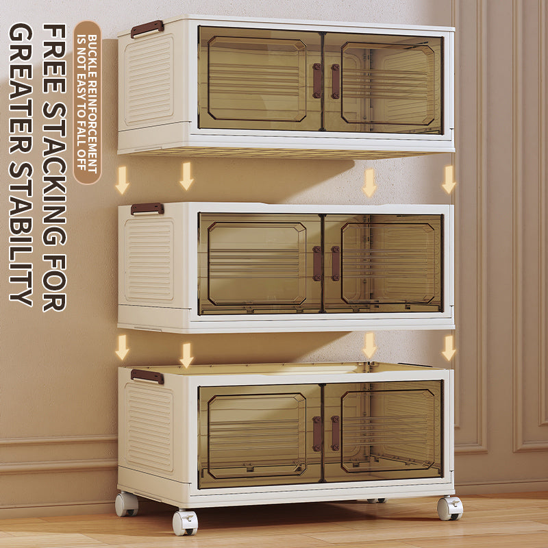 Stackable Foldable Lidded Storage Bins with Doors & Wheels - Foldable Storage Cabinet for Home, Dorm & Office