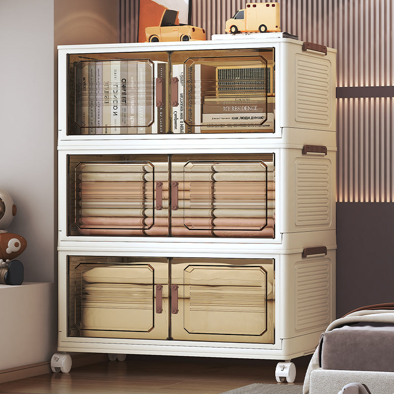 AEELLEEA Stackable Foldable Lidded Storage Bins with Doors & Wheels - Foldable Storage Cabinet for Home, Dorm & Office