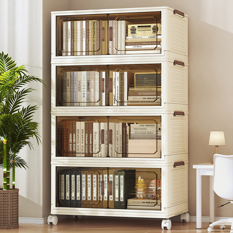 AEELLEEA Stackable Foldable Lidded Storage Bins with Doors & Wheels - Foldable Storage Cabinet for Home, Dorm & Office