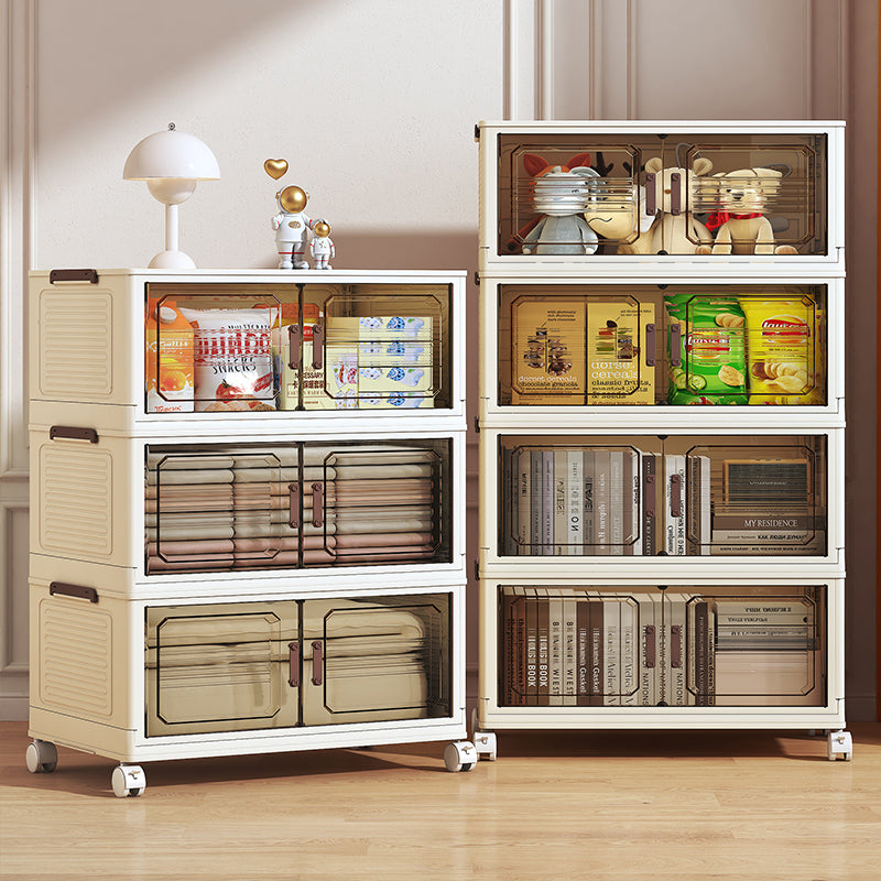 Stackable Foldable Lidded Storage Bins with Doors & Wheels - Foldable Storage Cabinet for Home, Dorm & Office