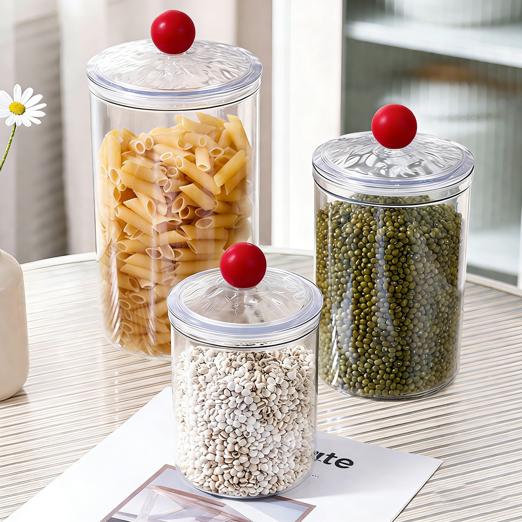 Set of 3 Airtight Food Storage Canisters with Lids, Thickened Clear Leakproof Kitchen Jars, 0.9L, 1.4L, 2L